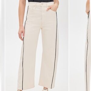MOTHER Cream Wide-Leg Pants with Black Stripe